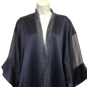 Victoria's Secret VS Blue Satin Kimono Short Robe Vintage Gold Label One Size